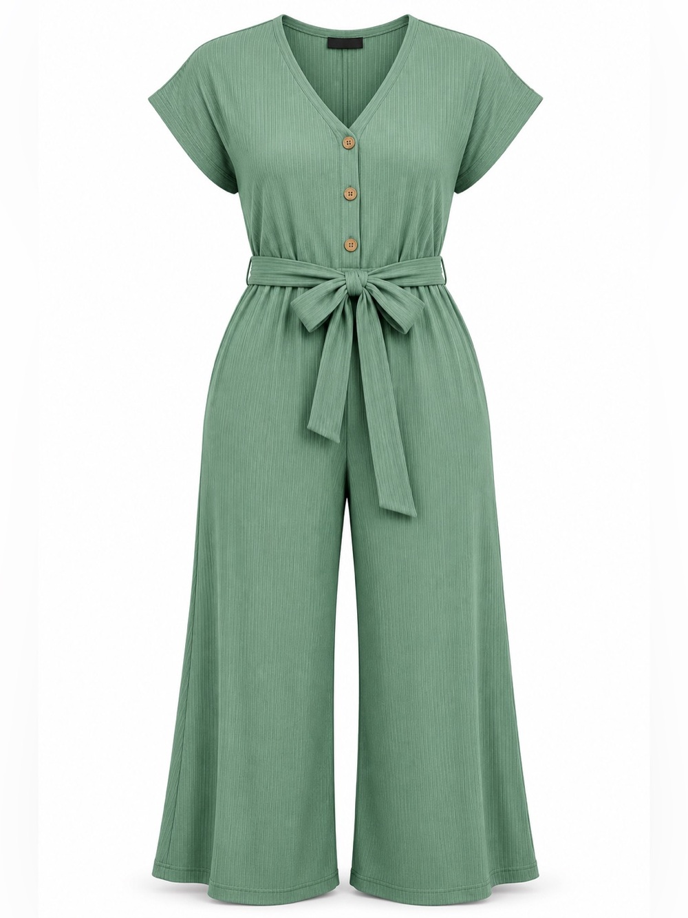 Lane Bryant Sage Green V-Neck Wide-Leg Jumpsuit with Tie Belt Crop